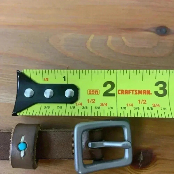 Thin 100% leather belt  w white stitching and blue beads - Picture 5 of 7